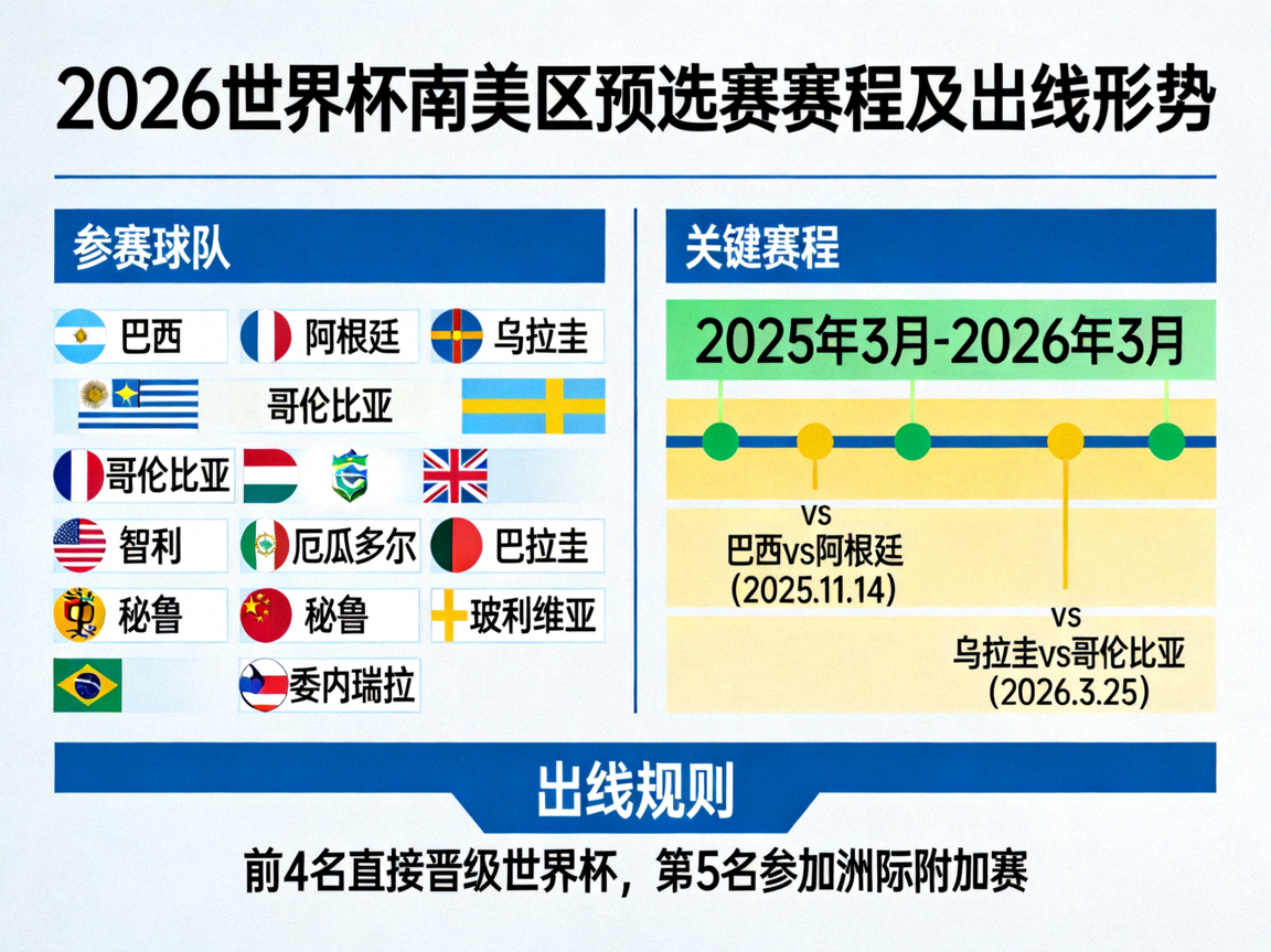 2026世界杯赛程表全图资讯 — 巴西阿根廷领衔南美区预选赛出线形势